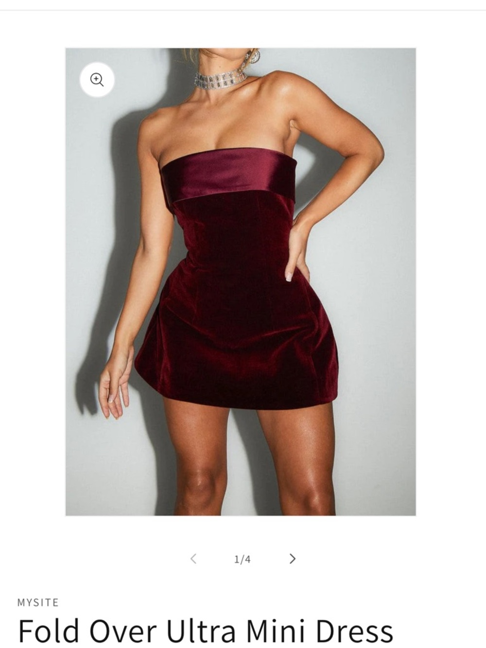 Fold Over Strapless Mini Dress - Burgundy